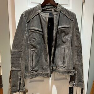 NWT- Black Rivet Dark black washed Leather Jacket